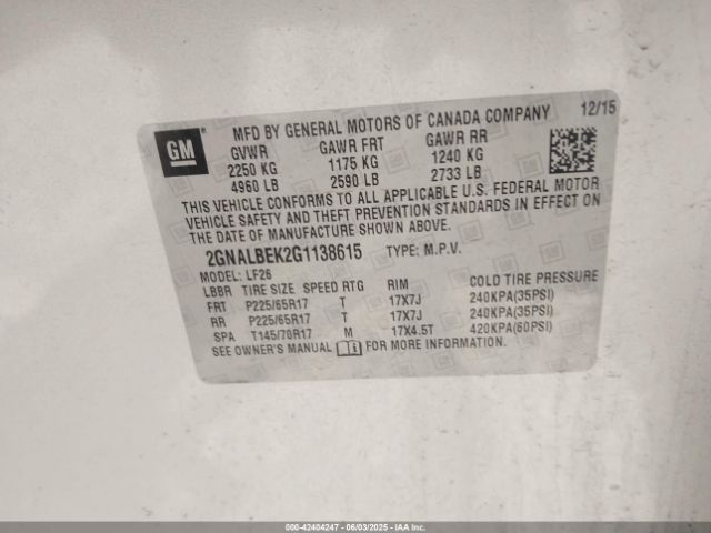 2GNALBEK2G1138615 Chevrolet EQUINOX LS