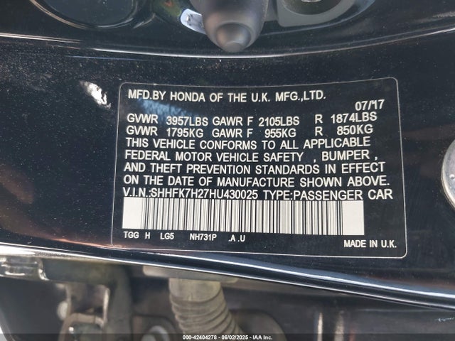 SHHFK7H27HU430025 Honda l15ba