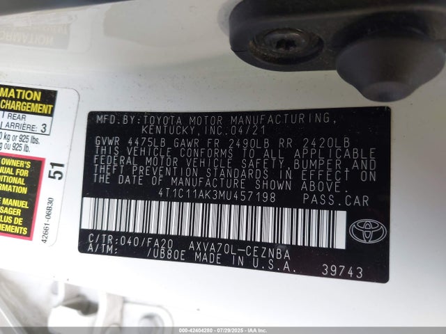 4T1C11AK3MU457198 Toyota a25a-fks