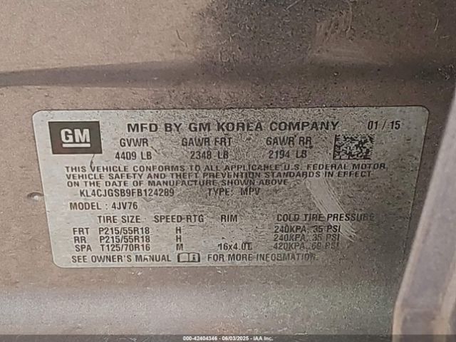 2015 BUICK ENCORE KL4CJGSB9FB124289 Photo 8