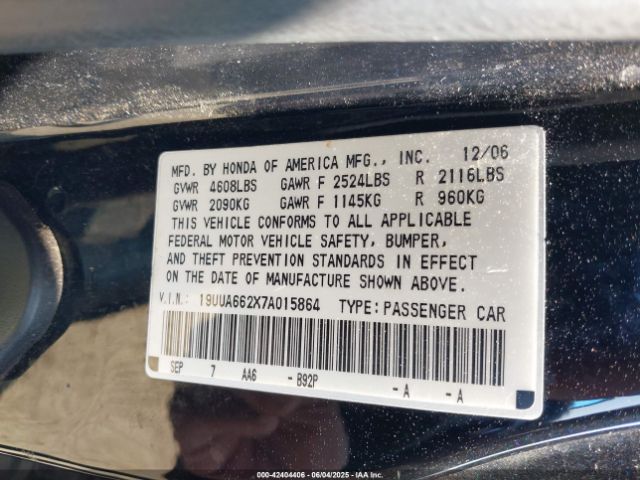 2007 ACURA TL 19UUA662X7A015864 Photo 8