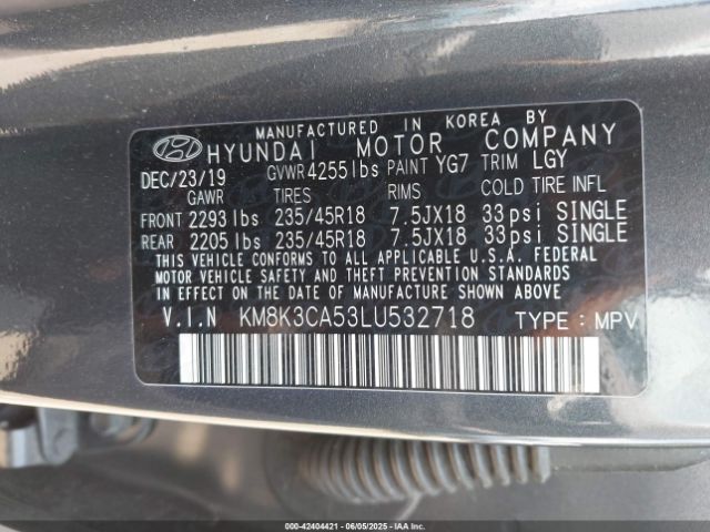 2020 HYUNDAI KONA KM8K3CA53LU532718 Photo 8