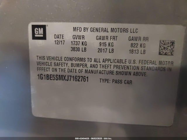 1G1BE5SMXJ7162761 Chevrolet le2 -di: direct injection, vvt: variable valve timing, gen, alum