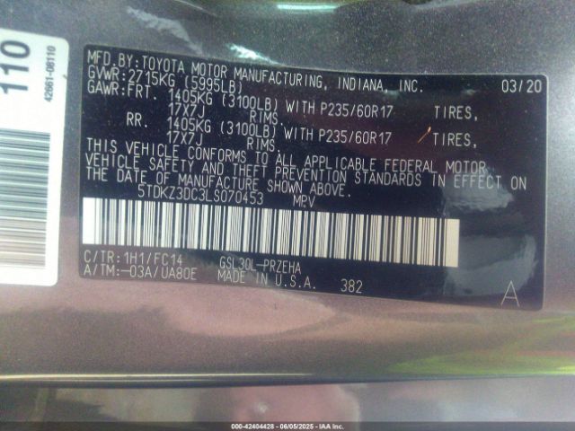2020 TOYOTA SIENNA 5TDKZ3DC3LS070453 Photo 8
