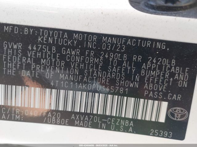 4T1C11AK0PU145781 Toyota CAMRY LE
