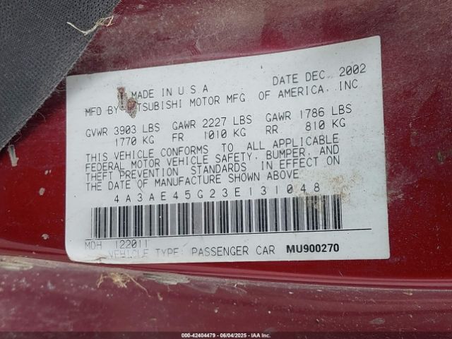 2003 MITSUBISHI ECLIPSE SPYDER 4A3AE45G23E131048 Photo 8