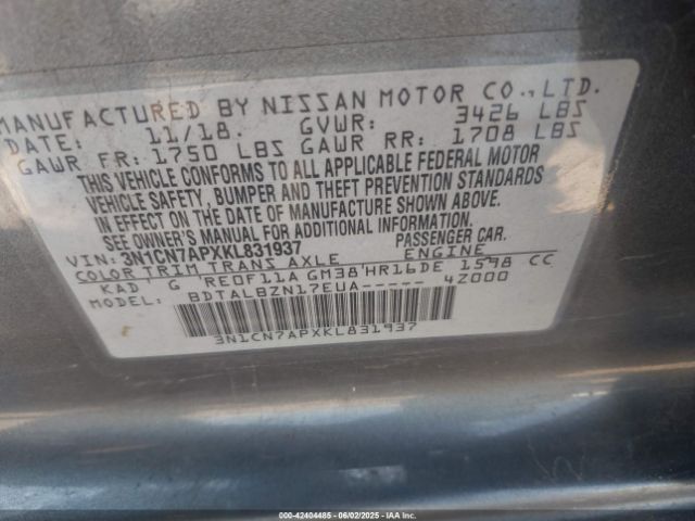 2019 NISSAN VERSA 3N1CN7APXKL831937 Photo 8