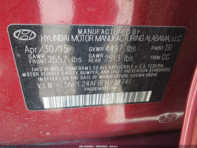 5NPE24AF8FH232741 Hyundai SONATA SE