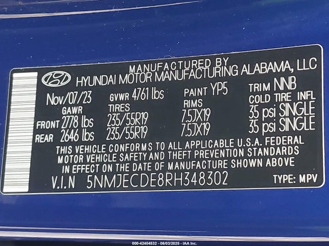 5NMJECDE8RH348302 Hyundai Tucson Limited