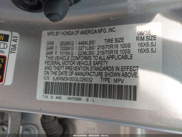 5J6RM3H30GL026032 Honda CR-V LX