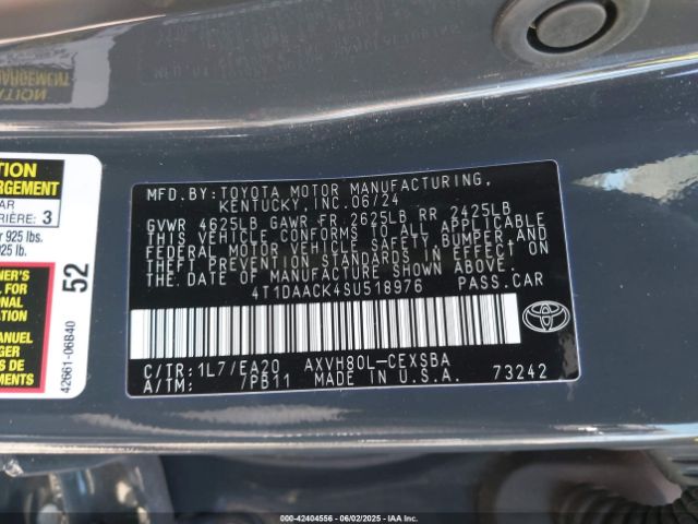 4T1DAACK4SU518976 Toyota a25a-fxs