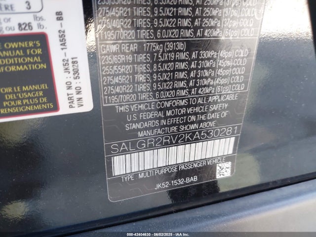 Land Rover aj126 2019 SALGR2RV2KA530281 Image 9
