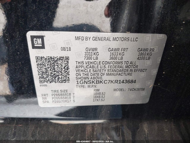 Chevrolet Tahoe Lt 2019 1GNSKBKC7KR143684 Image 9