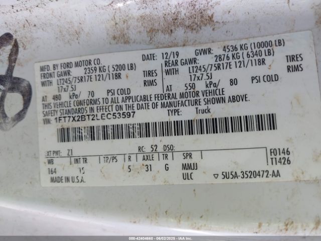 1FT7X2BT2LEC53597 Ford F-250 Xl