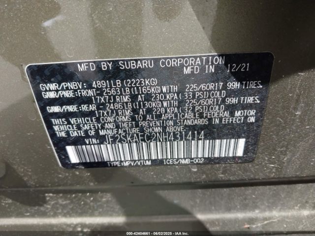 2022 SUBARU FORESTER JF2SKAEC2NH431414 Photo 8