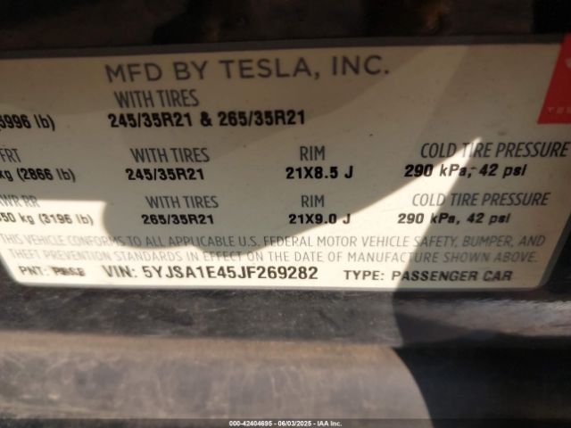 2018 TESLA MODEL S 5YJSA1E45JF269282 Photo 8