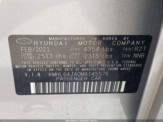 2021 HYUNDAI SONATA KMHL64JA0MA145576 Photo 8