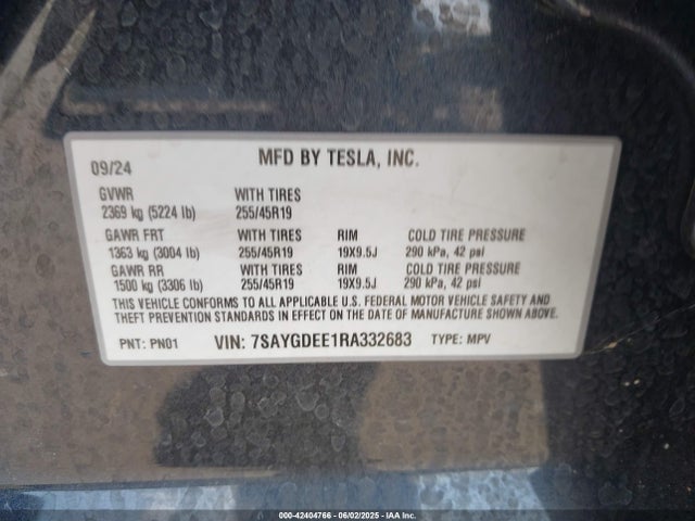 2024 TESLA MODEL Y 7SAYGDEE1RA332683 Photo 8