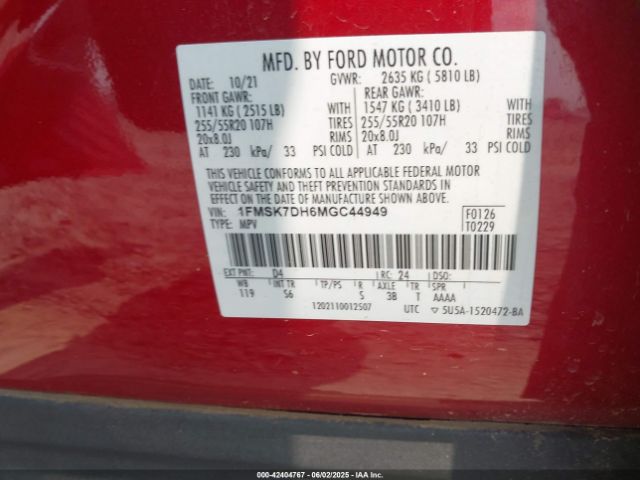 2021 FORD EXPLORER 1FMSK7DH6MGC44949 Photo 8