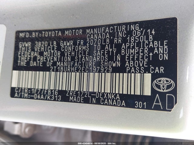 2T1BURHE2EC197929 Toyota COROLLA LE