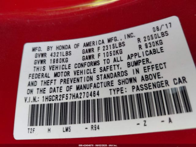 1HGCR2F57HA270464 Honda Accord Sport