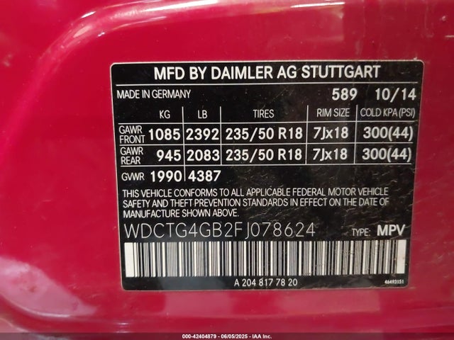 WDCTG4GB2FJ078624 Mercedes-Benz Gla 250 4matic