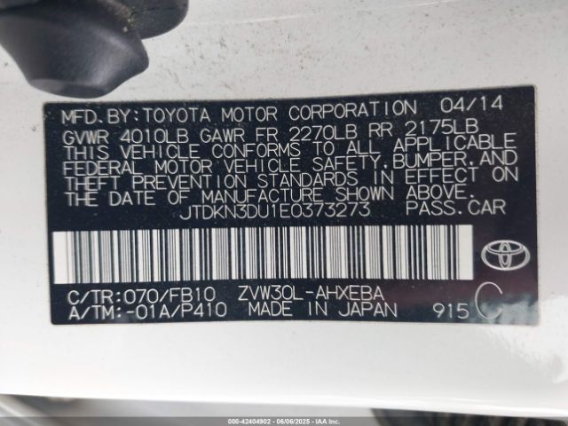 JTDKN3DU1E0373273 Toyota Prius Two