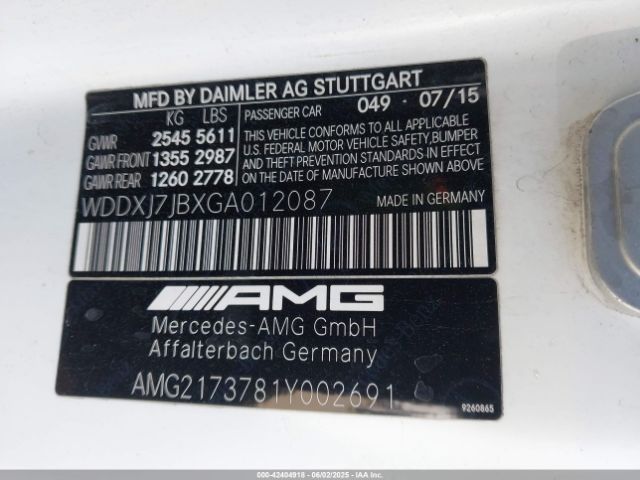 WDDXJ7JBXGA012087 Mercedes-Benz Amg S 63 4matic