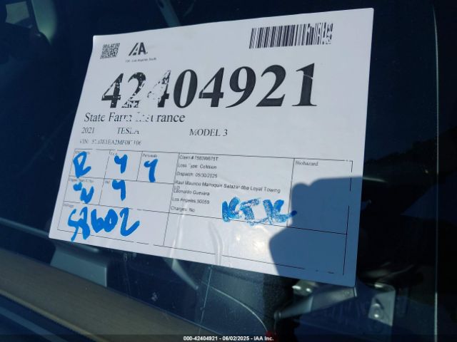 5YJ3E1EA2MF087106 Tesla MODEL 3