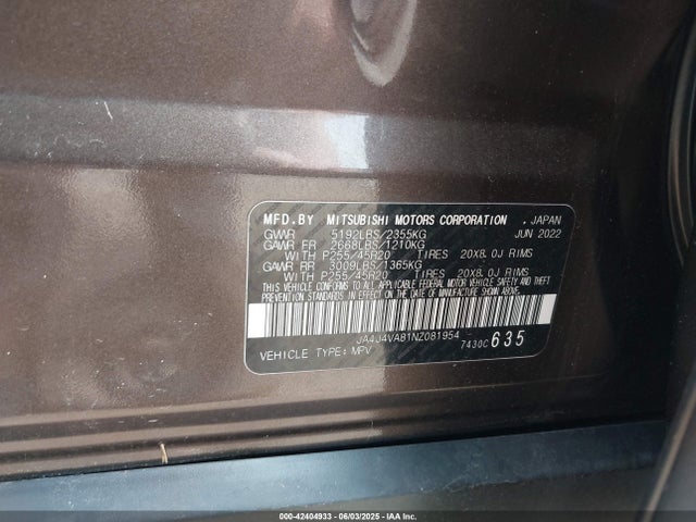 2022 MITSUBISHI OUTLANDER JA4J4VA81NZ081954 Photo 8