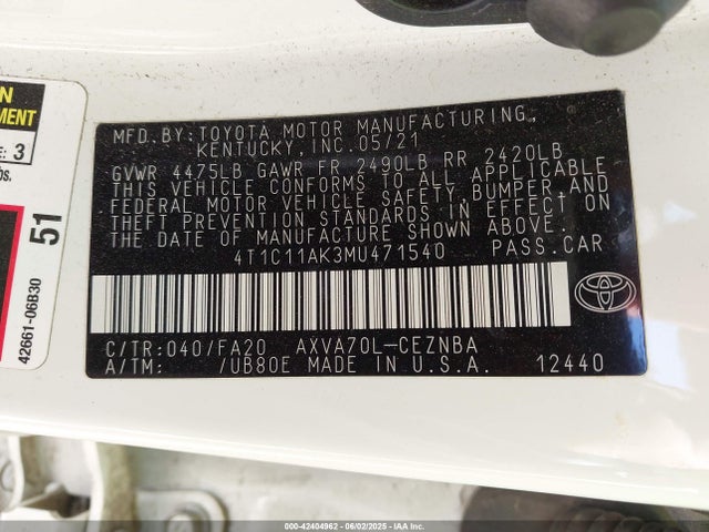 4T1C11AK3MU471540 Toyota a25a-fks