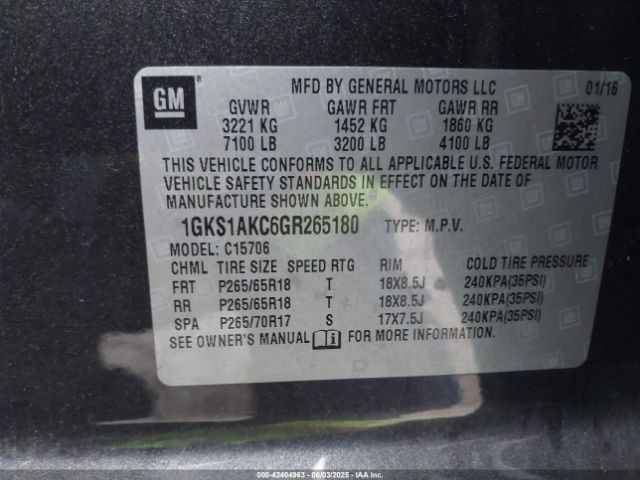 1GKS1AKC6GR265180 GMC l83 - sidi, vvt, afm, e85 max, aluminum
