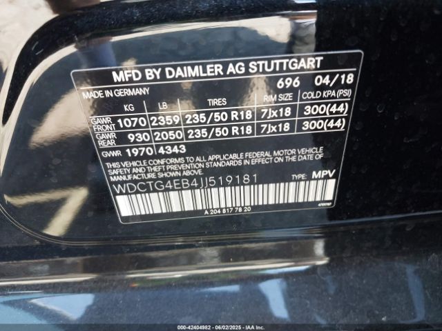 WDCTG4EB4JJ519181 Mercedes-Benz m270