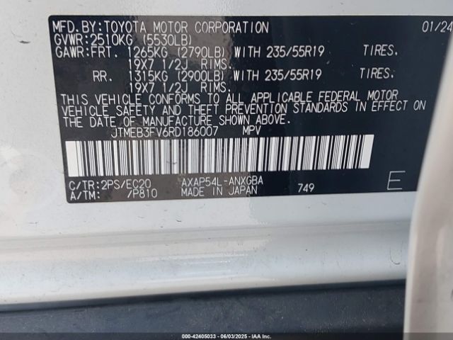 JTMEB3FV6RD186007 Toyota a25a-fxs