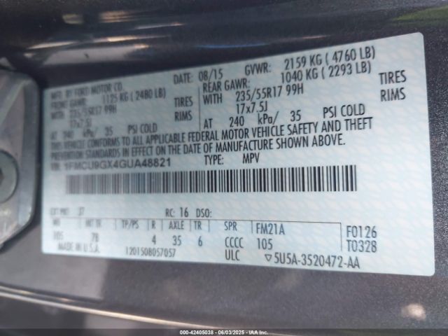 2016 FORD ESCAPE 1FMCU9GX4GUA48821 Photo 8