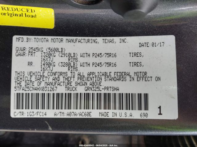 5TFAZ5CN4HX031267 Toyota 2gr-fks
