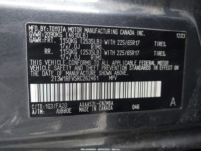 2T3W1RFV5RC262461 Toyota a25a-fks