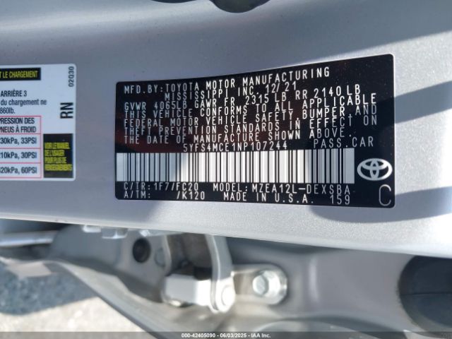 5YFS4MCE1NP107244 Toyota m20a-fks