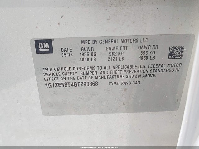 1G1ZE5ST4GF290868 Chevrolet lfv - di: direct injection, vvt, gen1 gmna