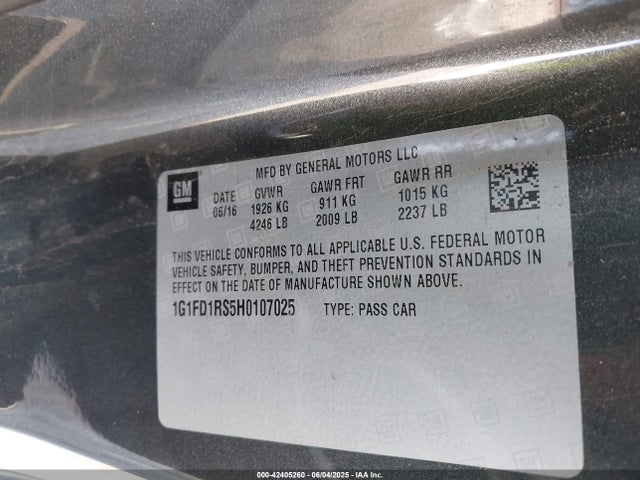 Chevrolet lgx - di: direct injection, vvt: variable valve timing, alum, gen 2 2017 1G1FD1RS5H0107025 Image 9