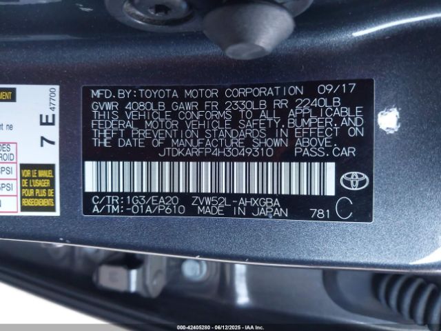 JTDKARFP4H3049310 Toyota 2zr-fxe+1nm
