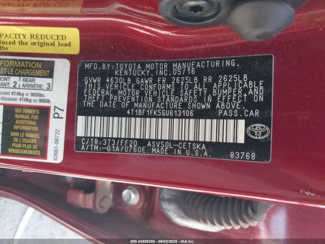 4T1BF1FK5GU613106 Toyota 2ar-fe