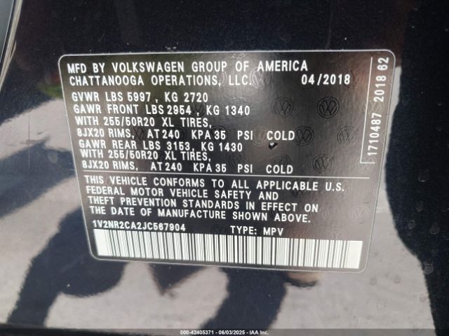 1V2NR2CA2JC567904 Volkswagen 2018