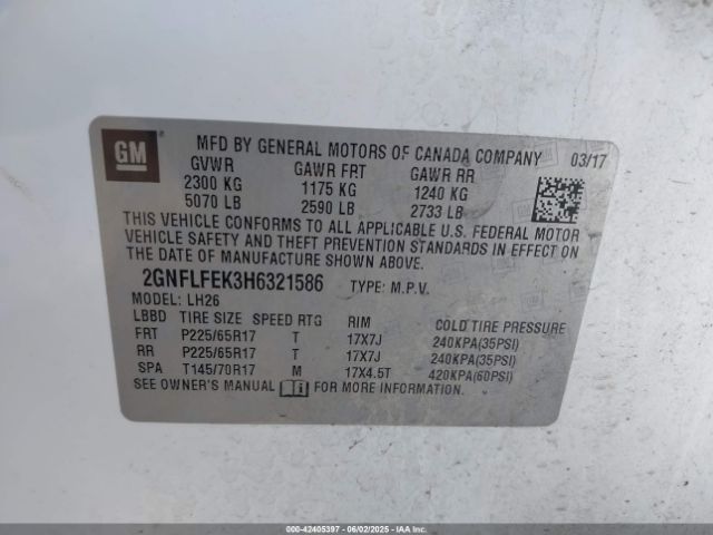 2GNFLFEK3H6321586 Chevrolet EQUINOX LT