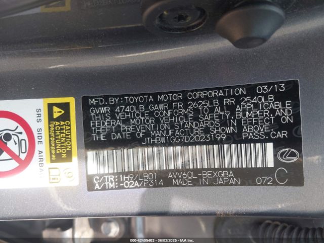 2013 LEXUS ES 300H JTHBW1GG7D2023199 Photo 8