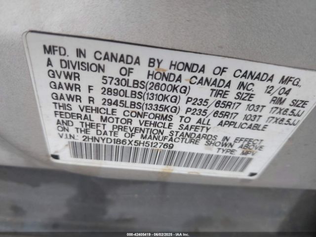 2005 ACURA MDX 2HNYD186X5H512769 Photo 8