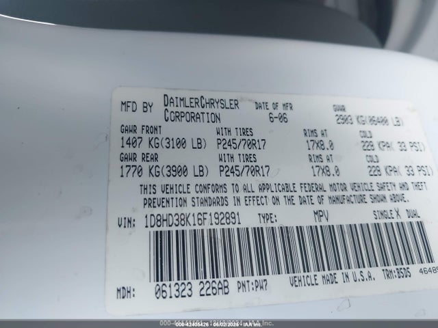 Продаж на аукціоні авто 2006 Dodge Durango Sxt, vin: 1D8HD38K16F192891, номер лоту: 42405426