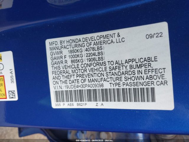 19UDE4H30PA009098 Acura l15ca