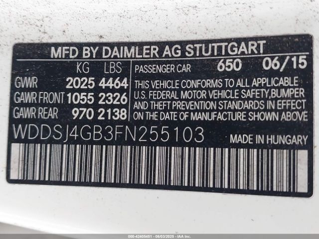 WDDSJ4GB3FN255103 Mercedes-Benz CLA 250 4MATIC