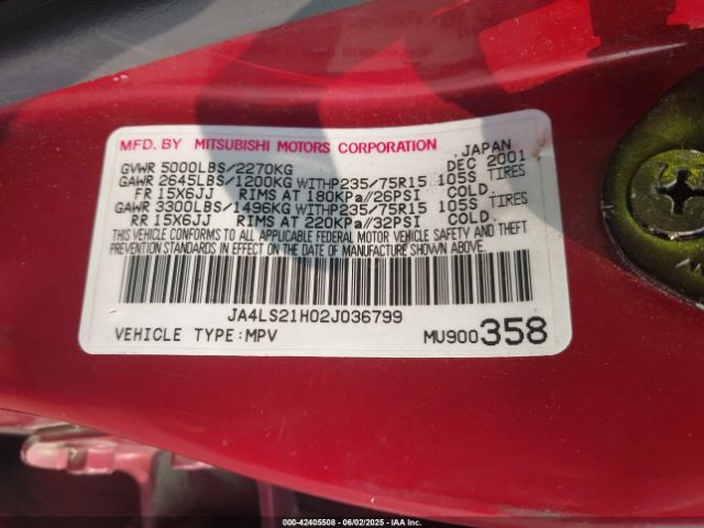 2002 MITSUBISHI MONTERO SPORT JA4LS21H02J036799 Photo 8
